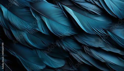 Black feathers texture background with large bird feathers for digital art and design