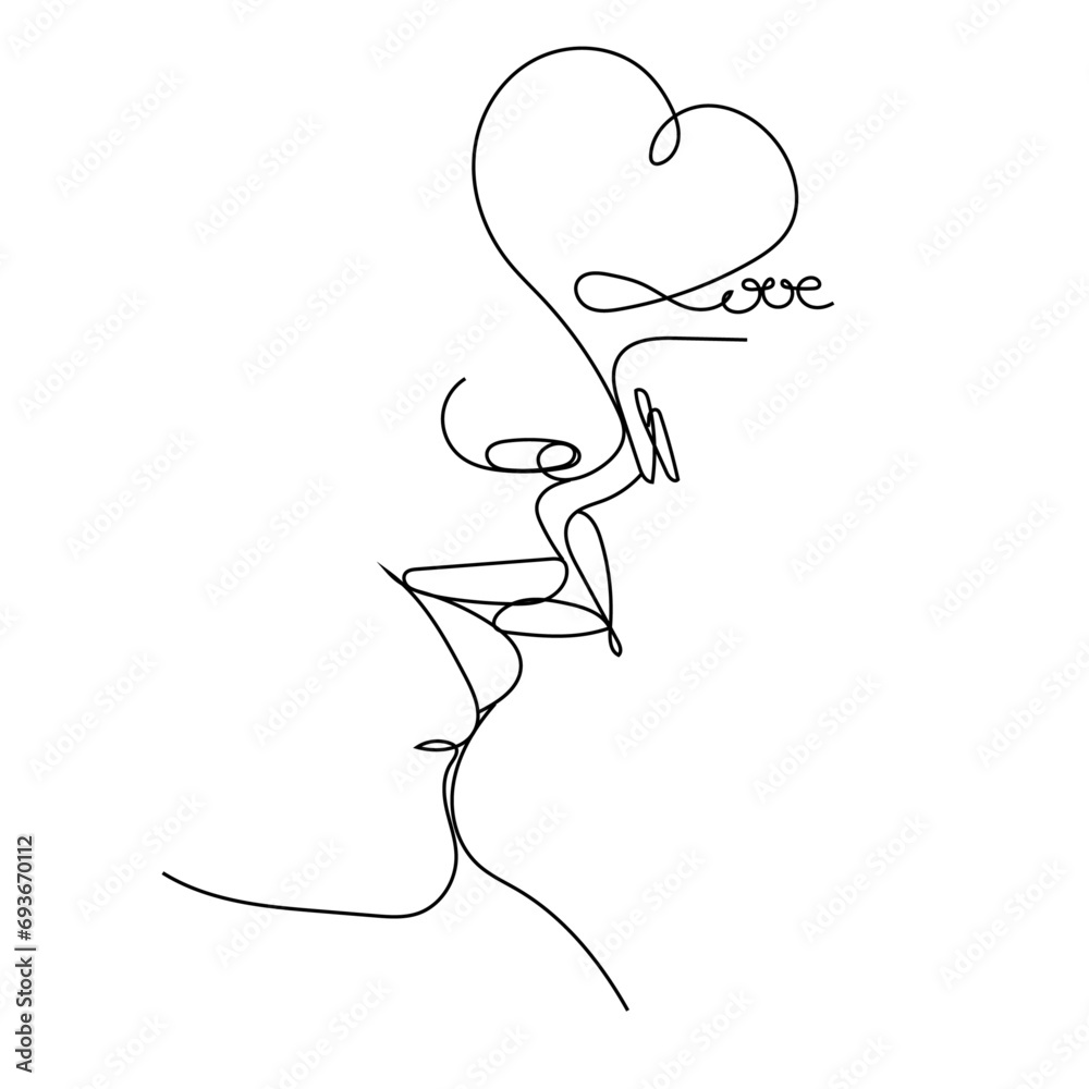 Kissing people vector illustration. Hand drawn continuous line art of ...