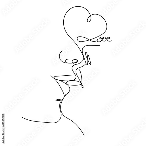 Kissing people vector illustration. Hand drawn continuous line art of man and woman kiss each other. Fashion romantic artwork.