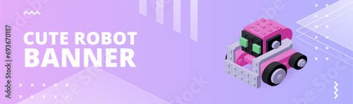 Banner with a cute robot for printing and design. Vector illustration.
