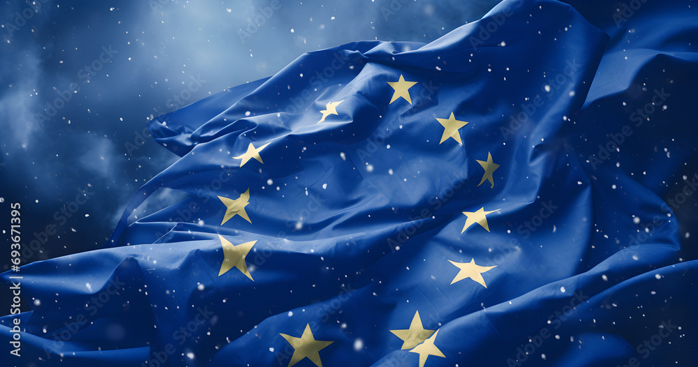 European Union flag, waving colorful flag, Union waving, Banner with EU - obrazy, fototapety, plakaty 