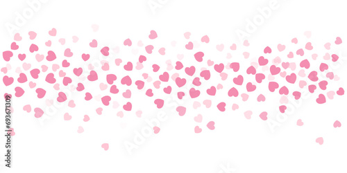 Heart Confetti Background, Love glitter for Valentine's day, Red, pink and rose hearts flying, frame or border for 14 February isolated on white, vector illustration photo