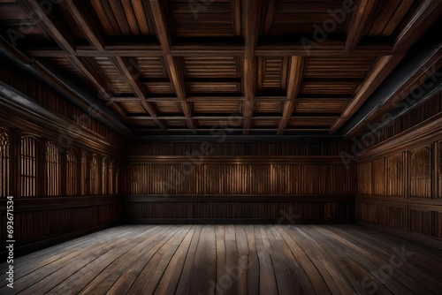 a genuine ancient ceiling with dark wooden planks © Osama