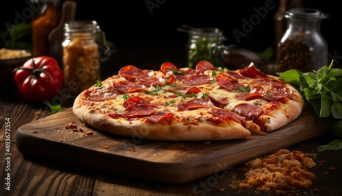 Deliciously baked pepperoni pizza with golden crust, bubbling cheese, and savory slices