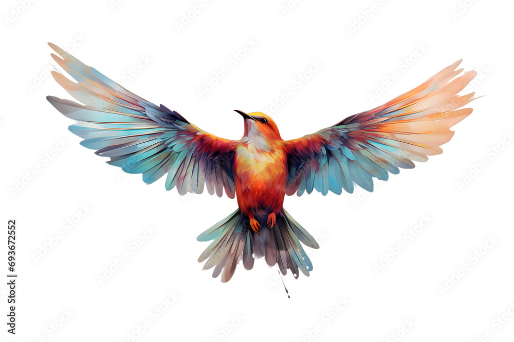 Fototapeta premium Flying colorful bird watercolor illustration on transparent background