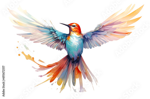  Flying colorful bird watercolor illustration on transparent background © Oksana