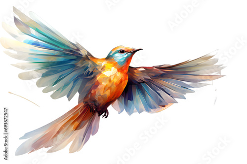  Flying colorful bird watercolor illustration on transparent background © Oksana
