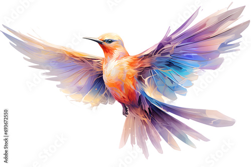  Flying colorful bird watercolor illustration on transparent background