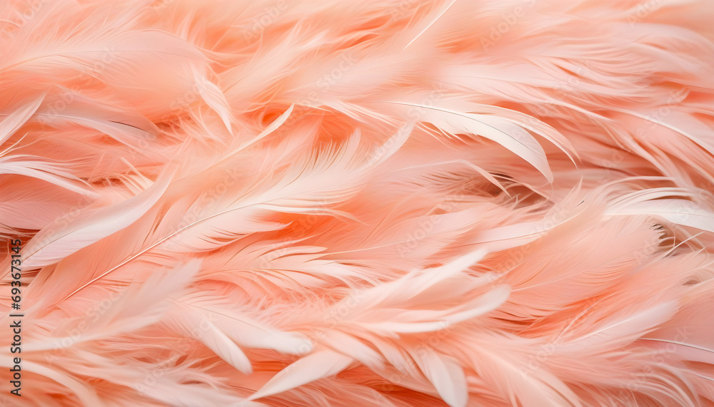 An abstract background of fluffy peach fuzz feathers that are delicate and dreamy in texture. 