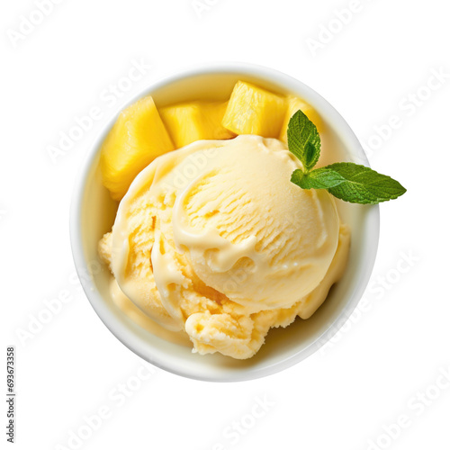 Delicious Bowl of Pineapple Ice Cream Isolated on a Transparent Background 