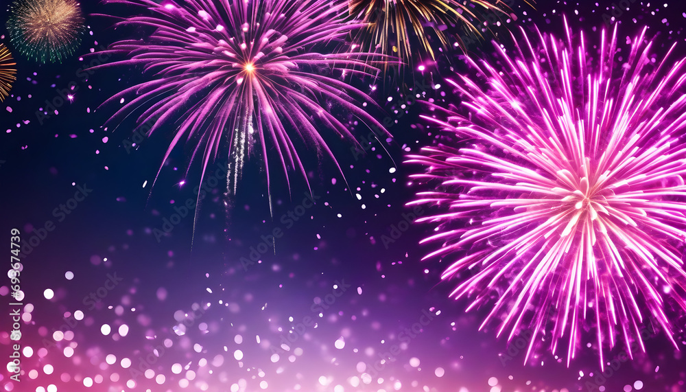 Firework silvester New Year's Eve Party celebration holiday background banner greeting card illustration - Closeup of pink glitter fireworks pyrotechnics with bokeh lights Firework silvester New Year's Eve Party celebration holiday background banner greeting card illustration - Closeup of pink glitter fireworks pyrotechnics with bokeh lights