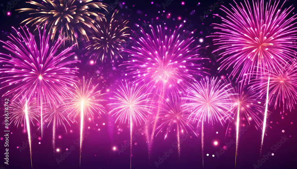 Firework silvester New Year's Eve Party celebration holiday background banner greeting card illustration - Closeup of pink glitter fireworks pyrotechnics with bokeh lights