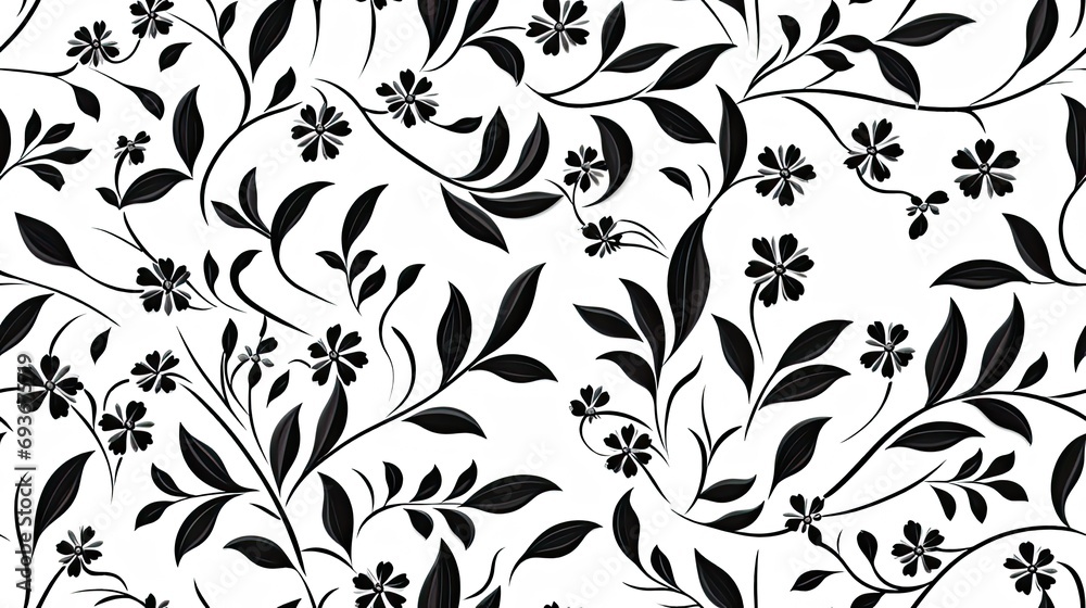 black and white painting, pattern of flowers, with emphasis on simplicity of design and use of plaster. SEAMLESS PATTERN. SEAMLESS WALLPAPER.