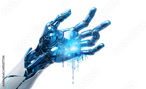  Blue cyborg robotic hand illustration isolated on transparent background