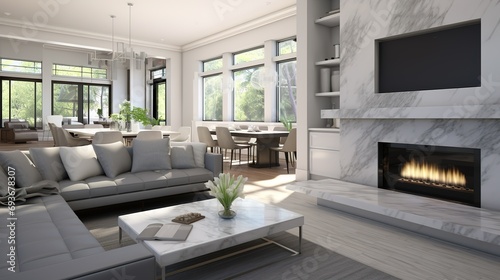 Fototapeta Naklejka Na Ścianę i Meble -  Interior Living Room Wall Mockup - 3d Rendering, 3d Illustration , generative ai