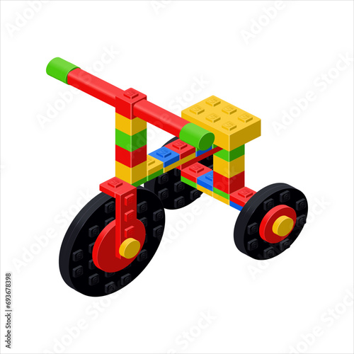 Tricycle colored bicycle in isometry. Vector