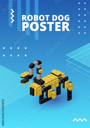 Poster with robot dog with working hand for print and design. Vector clipart