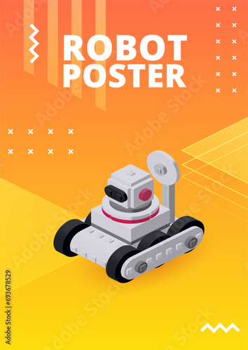 Rover robot poster for print and design. Vector illustration.