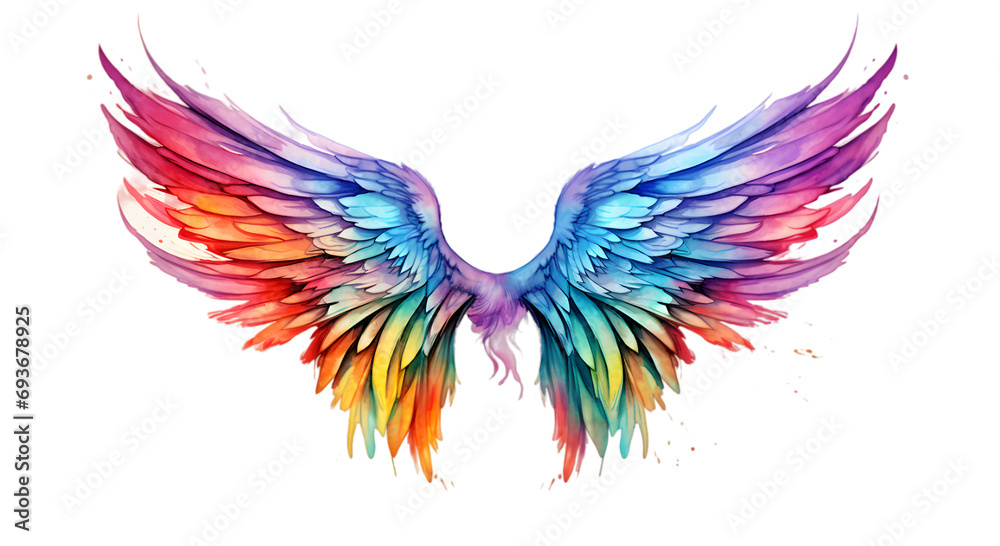 Fototapeta premium Beautiful magic watercolor angel wings isolated on transparent background