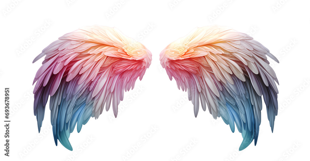 Fototapeta premium Beautiful magic watercolor angel wings isolated on transparent background