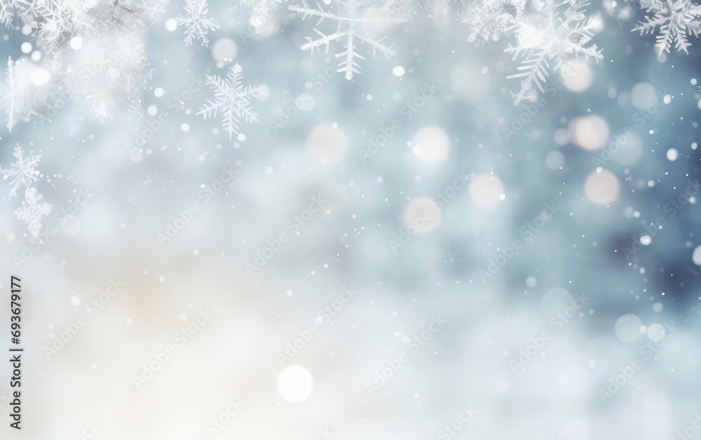 Snowflakes on white light blue background with copy space