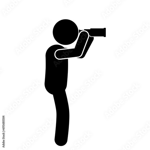 vector illustration of a man scouting with binoculars, stick man, stick figure, pictogram