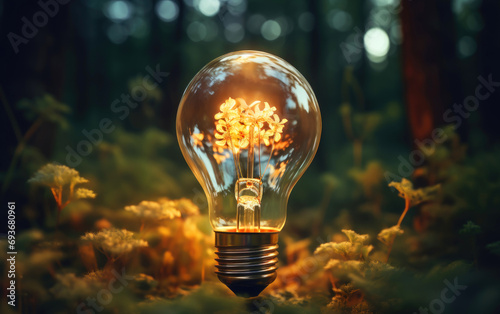 A glowing light bulb, symbo...