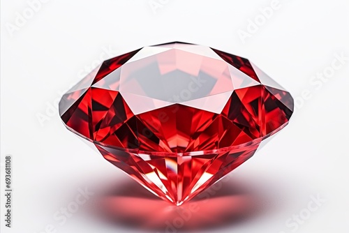 Shining red diamond isolated on white background for jewelry designs and luxury concepts