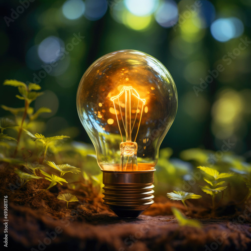 A glowing light bulb, symbo...