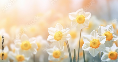 a closeup image of some colored daffodils under a flower