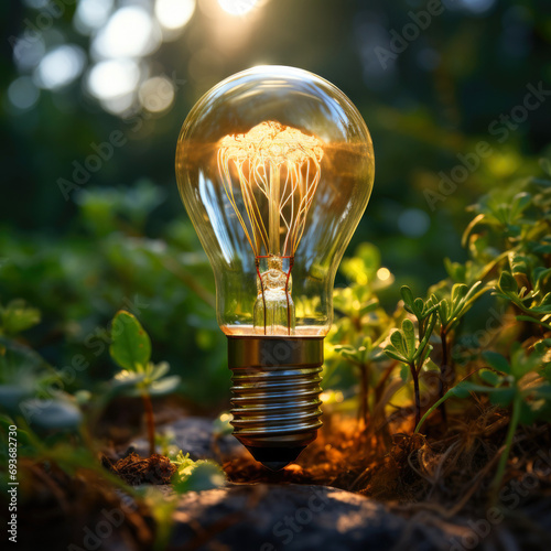 A glowing light bulb, symbo...