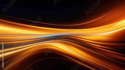 Horizontal golden neon stripes in vibrant colors, resembling fast-moving light tubes, create an energetic background with a sense of dynamic motion.