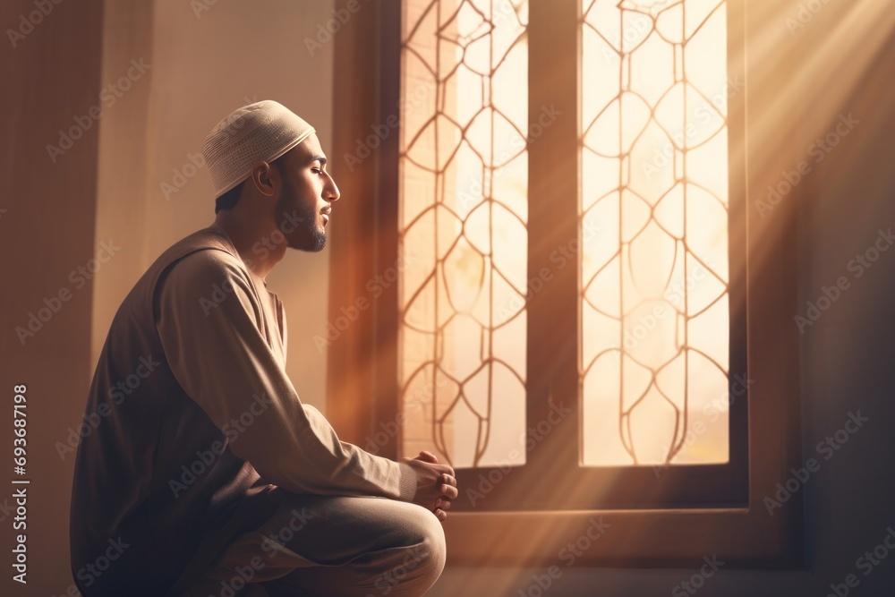muslim man holding a candle and praying prayer