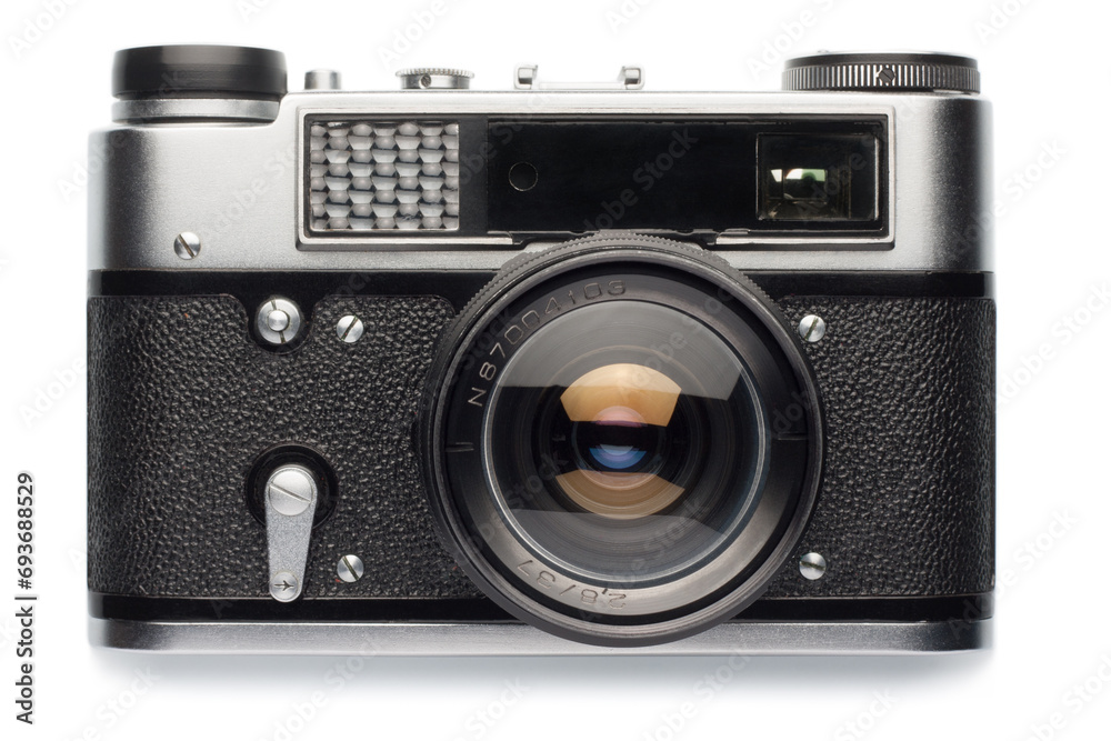 Rangefinder 35mm film photo camera isolated on white