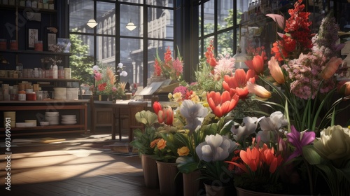 Wallpaper Mural Flower shop, flower arrangements, bouquets or store branding. This contextualizes contactless payment in specific settings, providing a more authentic experience Torontodigital.ca