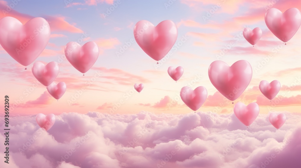 Heart-Shaped Balloons Float Amidst the Celestial Canvas, Crafting a Dreamy Valentine's Day Wallpaper