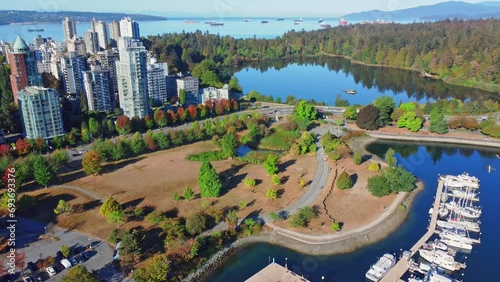 aerial view of stanley park in vancouver photo