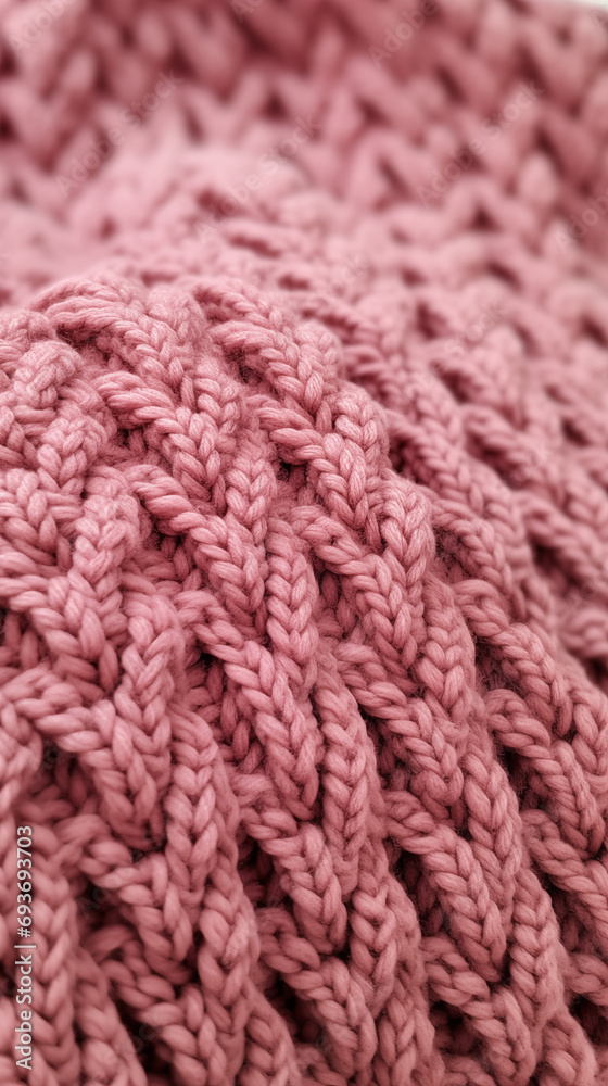 Close-up of a knitted blanket texture in old rose color