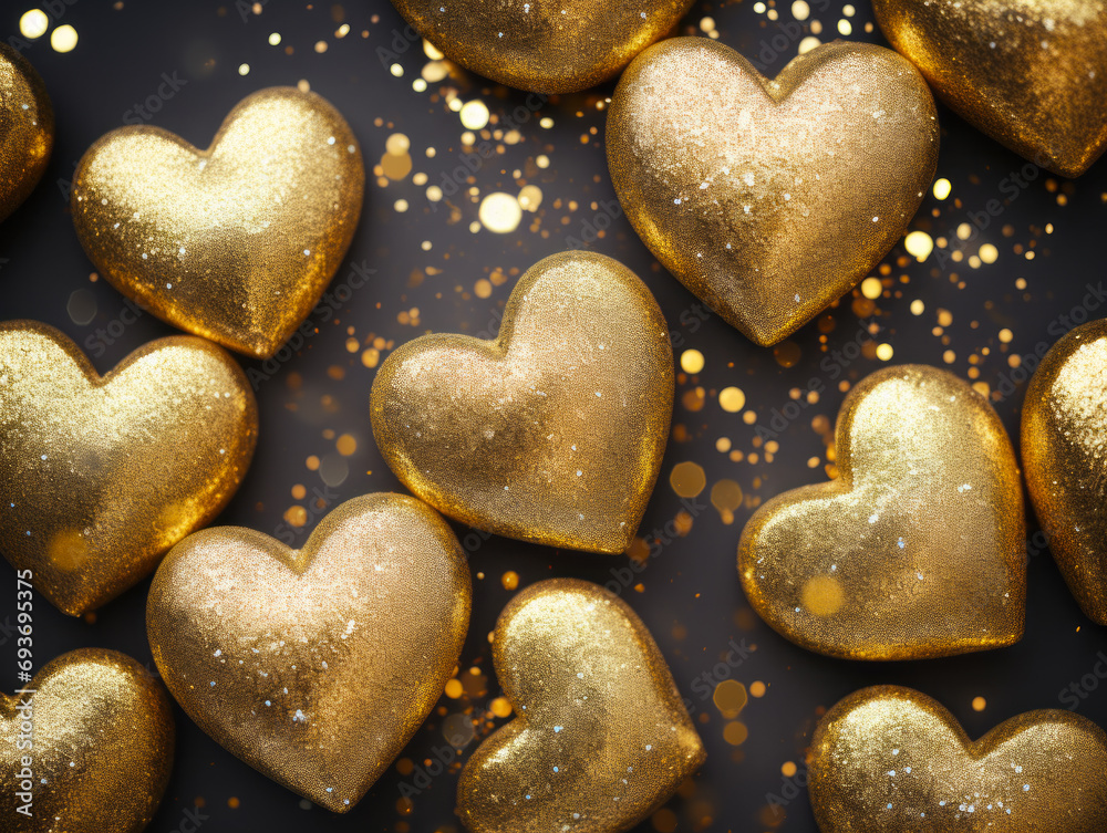 Obraz premium Cute sparkly gold glitter hearts background 