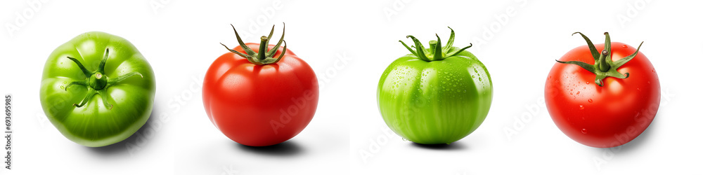 Set of tomato varieties isolated over a transparent background with shadow, natural organic vegetable design elements, top view, flat lay. Generative AI Set of tomato varieties isolated over a transparent background with shadow, natural organic vegetable design elements, top view, flat lay. Generative AI