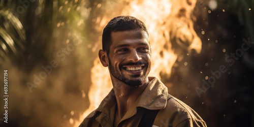 Arabic Man Fire Fighter Professional Career Handsome Backdrop Generative AI