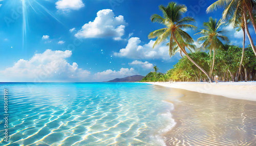 plage vacances paradisiaque soleil palmier ciel bleu