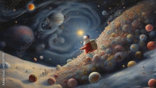  Santa Claus and planet in space photo