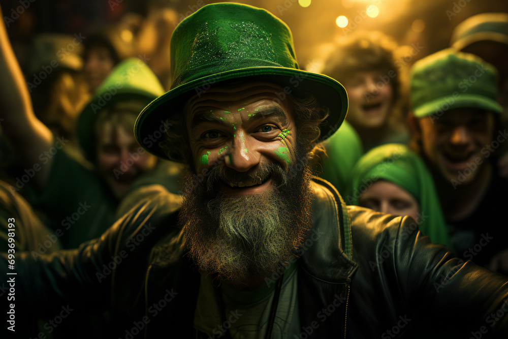 st patricks day leprechaun, man in a beer party in a pub