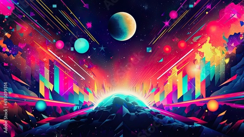 Technicolor '90s space psychedelia background with vibrant hues and mind-bending visuals photo