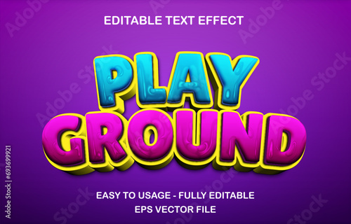 Play ground editable text effect template, 3d cartoon glossy style typography, premium vector 