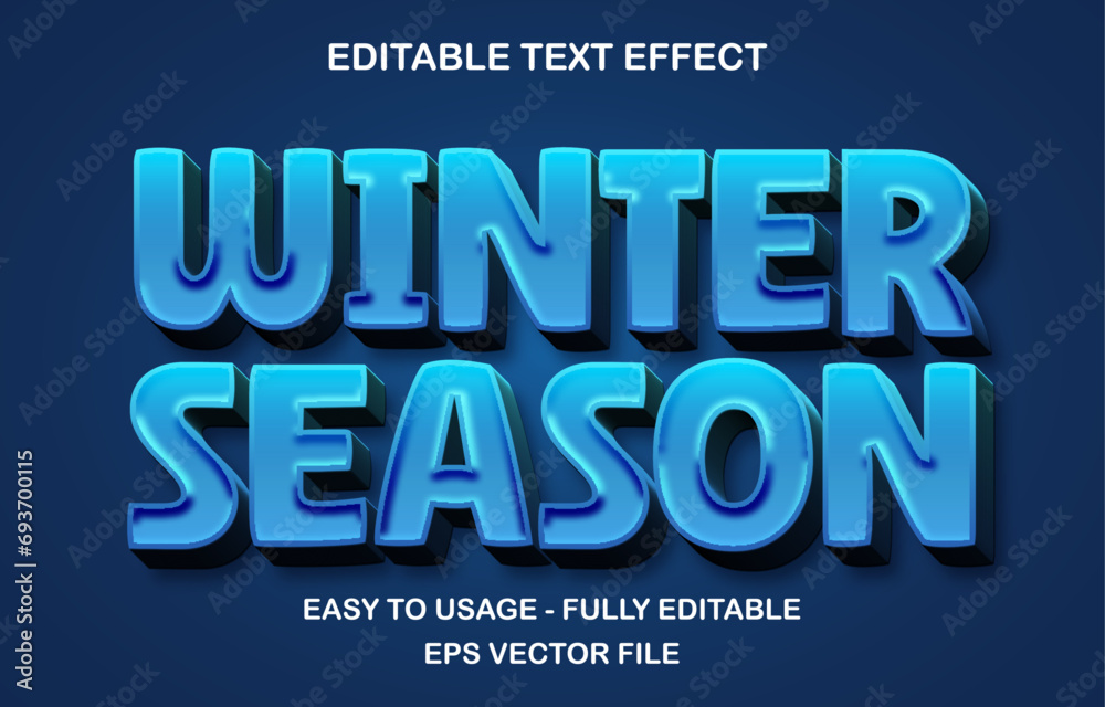 Winter season editable text effect template, 3d cartoon glossy style typography, premium vector	