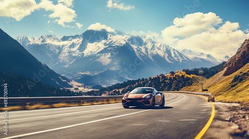 A car racing track enveloping beautiful mountain peaks © JVLMediaUHD