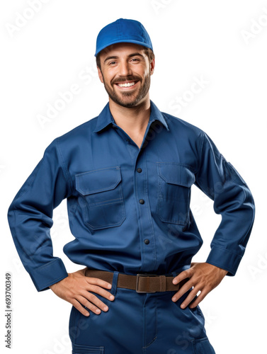 technical man wear blue uniform in transparent background