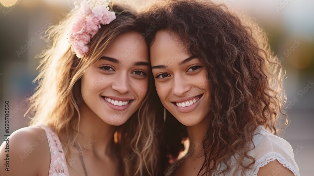 lovely smiling lesbian couple, golden hour lovely smiling lesbian couple, golden hour